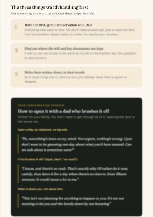 A page from a sample Readiness Report: the three things worth handling first